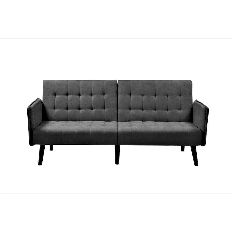 Schlafsofa mit Biscuit-Knopfheftung, Kontrastnähten und konischen Blockbeinen