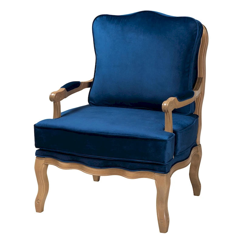 Traditional French-Style Accent Chair with Floral Cushion, Cabriole Legs & Nail Head Trim
