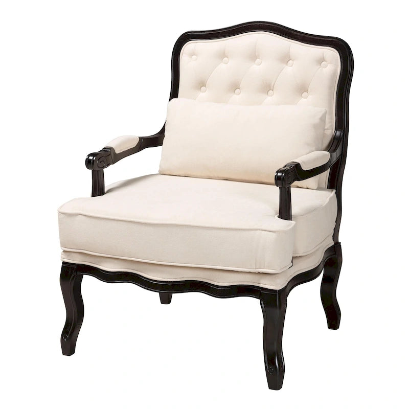 Traditional French-Style Accent Chair with Floral Cushion, Cabriole Legs & Nail Head Trim