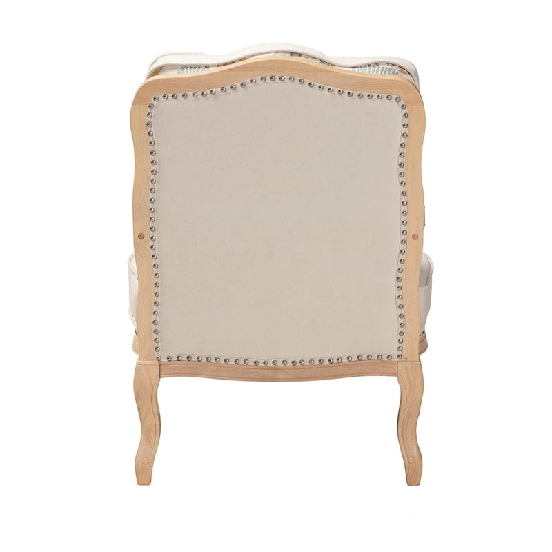 Traditional French-Style Accent Chair with Floral Cushion, Cabriole Legs & Nail Head Trim