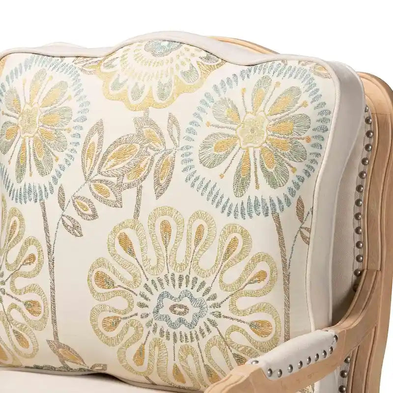 Traditional French-Style Accent Chair with Floral Cushion, Cabriole Legs & Nail Head Trim