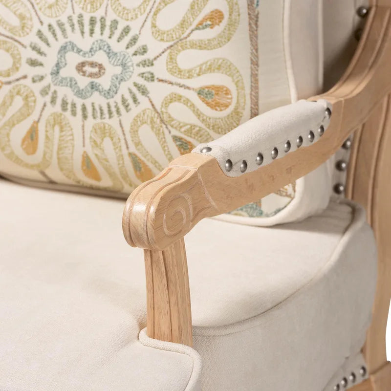 Traditional French-Style Accent Chair with Floral Cushion, Cabriole Legs & Nail Head Trim
