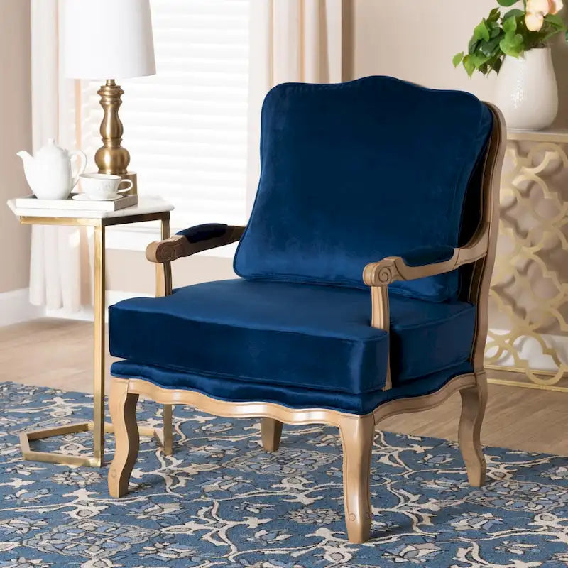Traditional French-Style Accent Chair with Floral Cushion, Cabriole Legs & Nail Head Trim