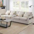 4-Seat Upholstered Sofa with Center Console, Cup Holders, Storage Pockets & USB Wireless Charging