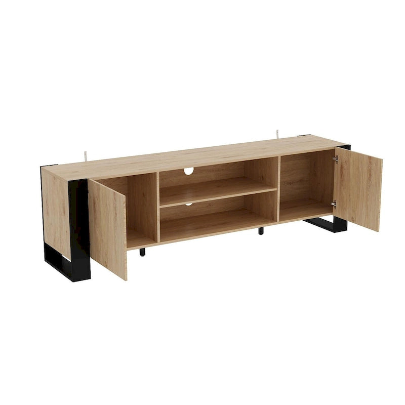 68.9-Inch Wood Grain TV Stand with Optional Electric Fireplace Insert & Cable Management