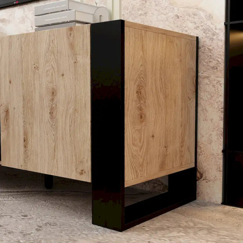 68.9-Inch Wood Grain TV Stand with Optional Electric Fireplace Insert & Cable Management