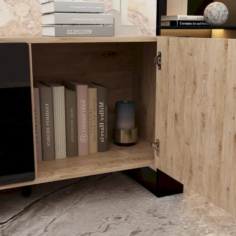 68.9-Inch Wood Grain TV Stand with Optional Electric Fireplace Insert & Cable Management