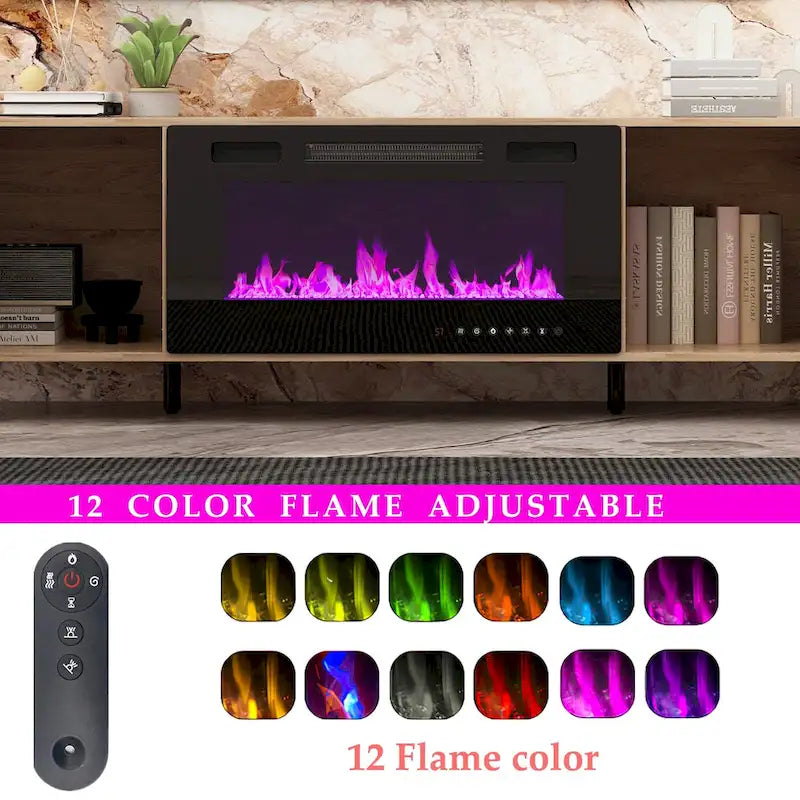 68.9-Inch Wood Grain TV Stand with Optional Electric Fireplace Insert & Cable Management