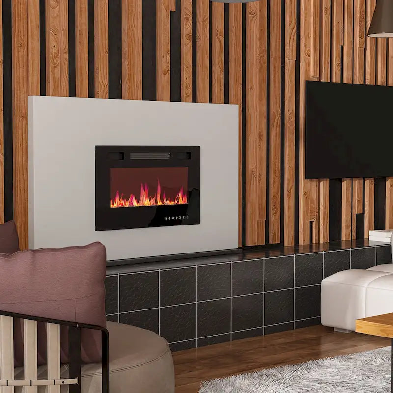 68.9-Inch Wood Grain TV Stand with Optional Electric Fireplace Insert & Cable Management