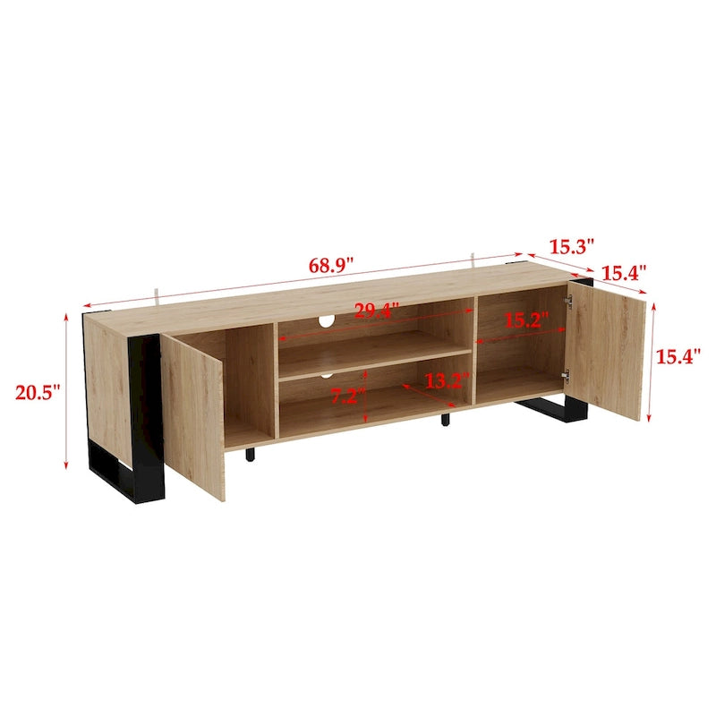 68.9-Inch Wood Grain TV Stand with Optional Electric Fireplace Insert & Cable Management