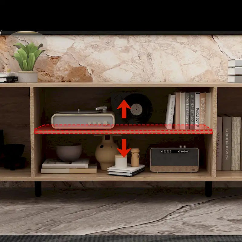 68.9-Inch Wood Grain TV Stand with Optional Electric Fireplace Insert & Cable Management