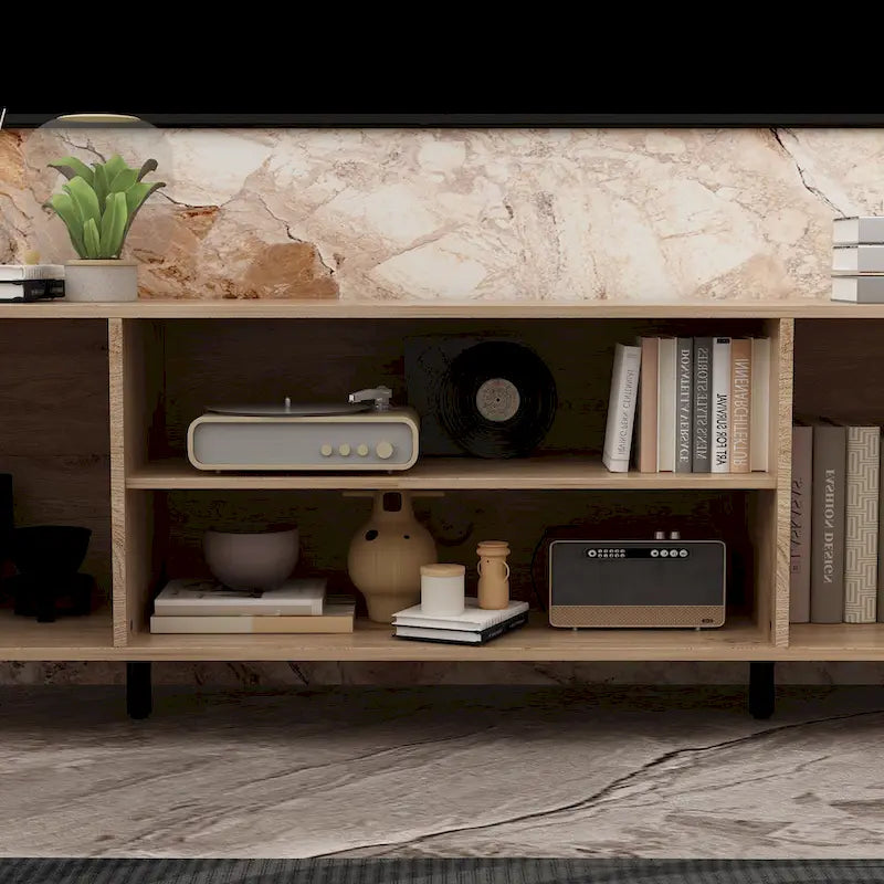 68.9-Inch Wood Grain TV Stand with Optional Electric Fireplace Insert & Cable Management