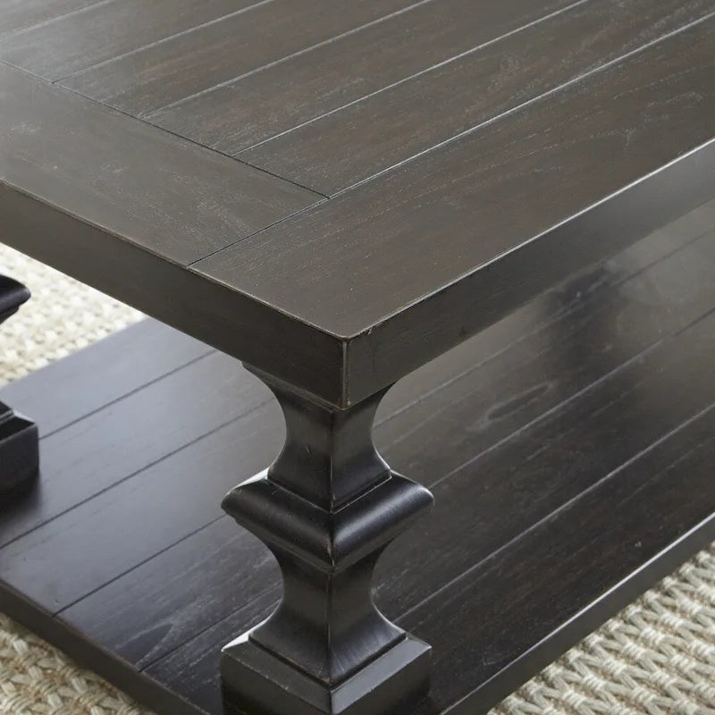 Bi-Level Traditional Coffee Table with Ornate Pillar Legs – Ebony Finish