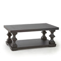 Bi-Level Traditional Coffee Table with Ornate Pillar Legs – Ebony Finish