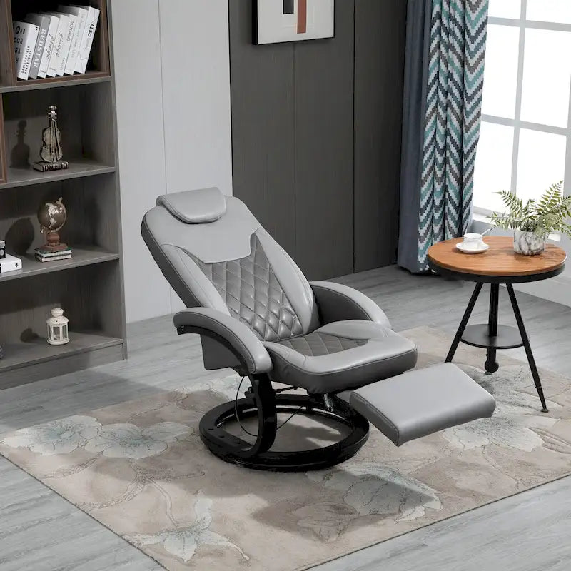 PU Leather Recliner Armchair with Footrest, Headrest & 360° Swivel Base for Living Room or Office