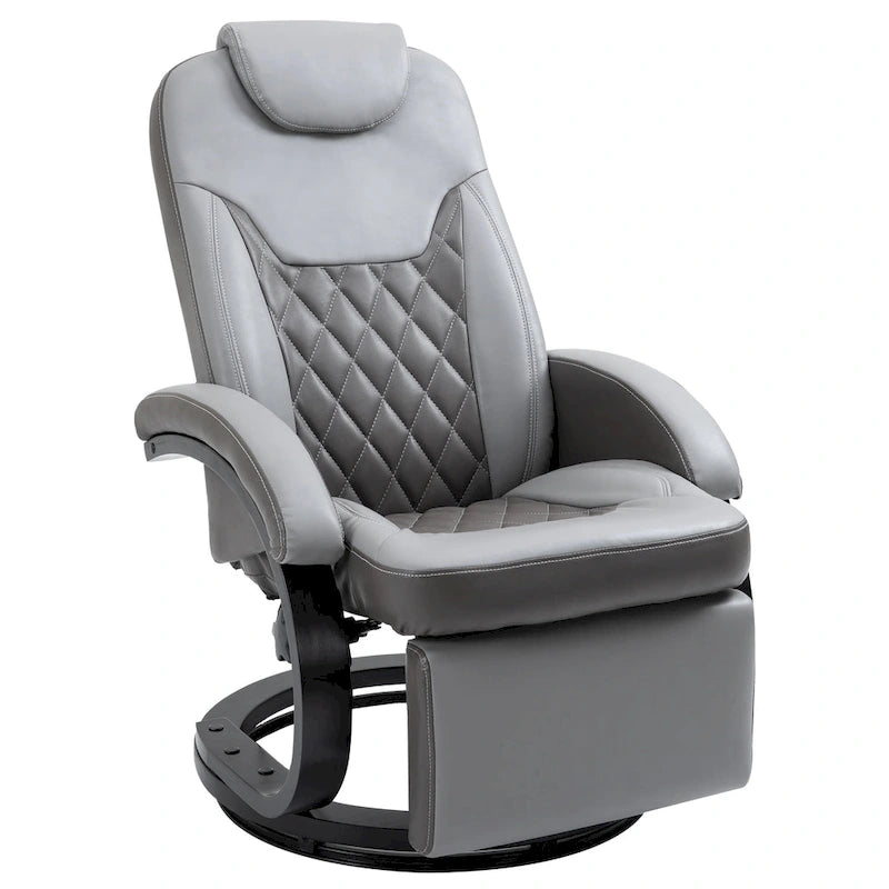 PU Leather Recliner Armchair with Footrest, Headrest & 360° Swivel Base for Living Room or Office