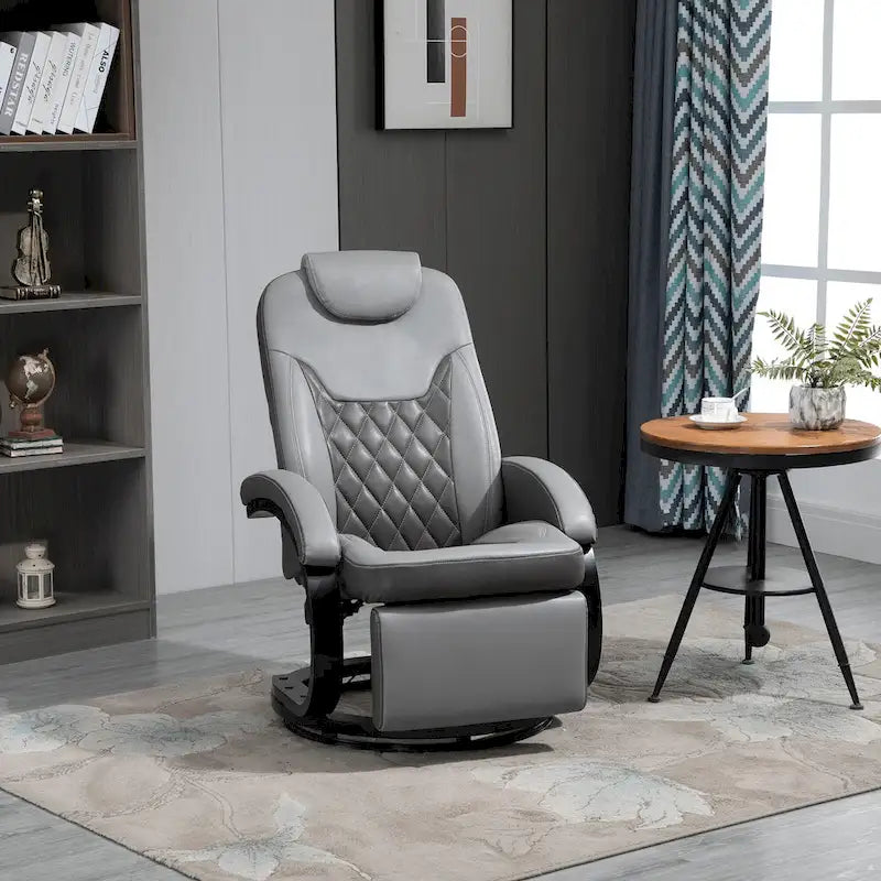 PU Leather Recliner Armchair with Footrest, Headrest & 360° Swivel Base for Living Room or Office