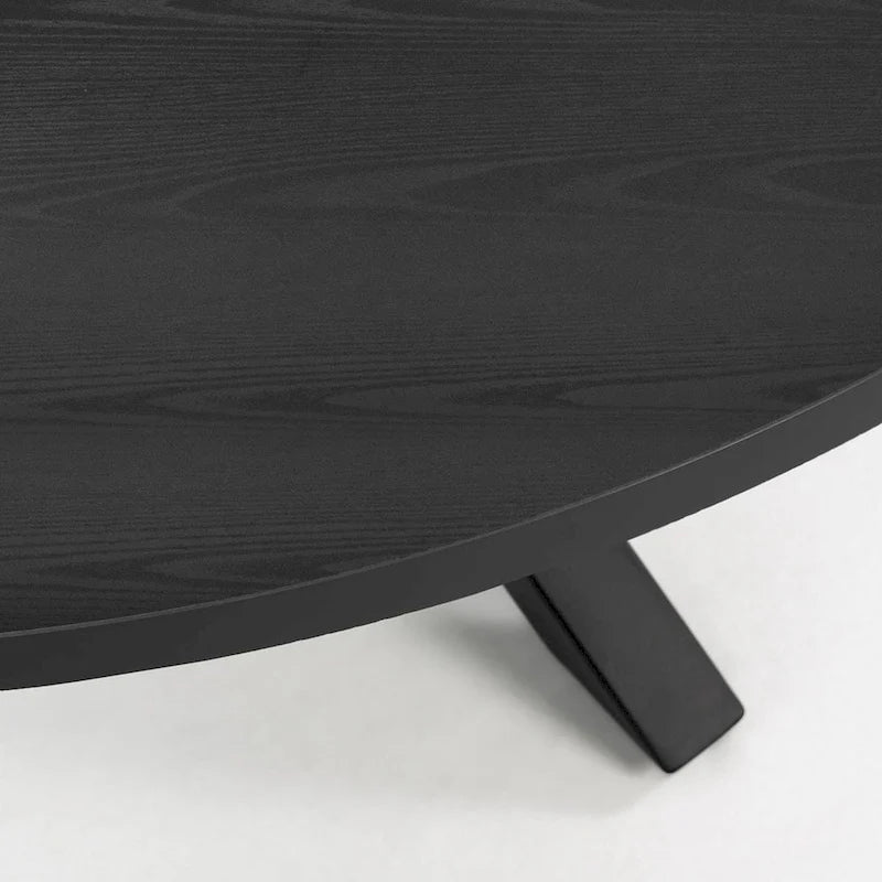 39.4-Inch Round Dining Table with Oak Grain Top & Matte Black Sculptural Pedestal Base