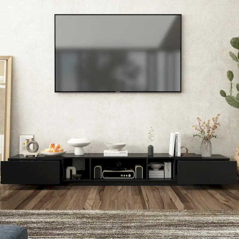 94.5-Inch High Gloss TV Stand with 2 Drawers, 3 Storage Compartments & Cable Management