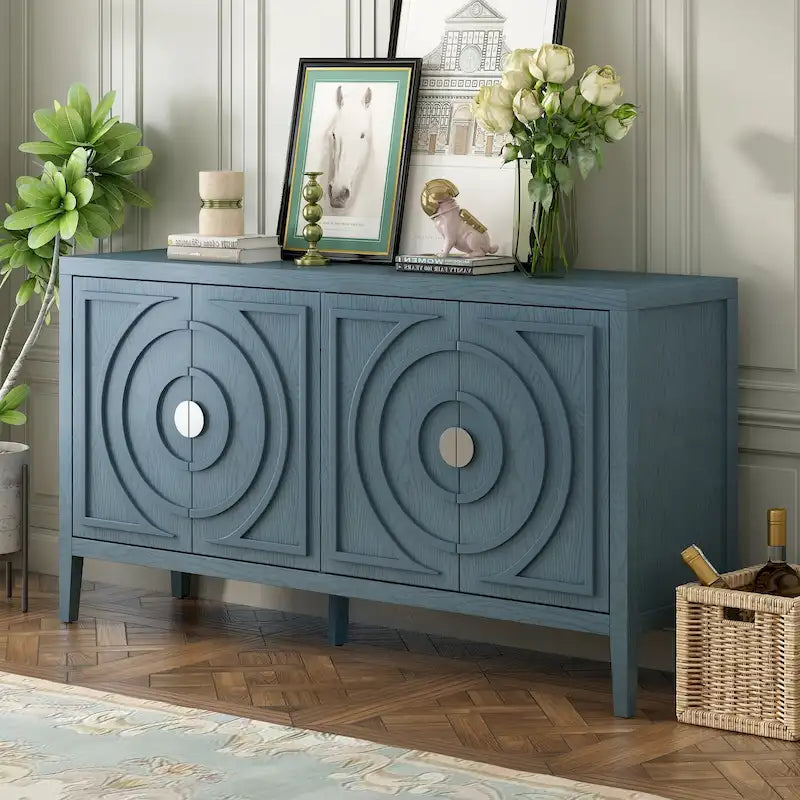 Retro 4-Door Sideboard Cabinet with Circular Groove Design