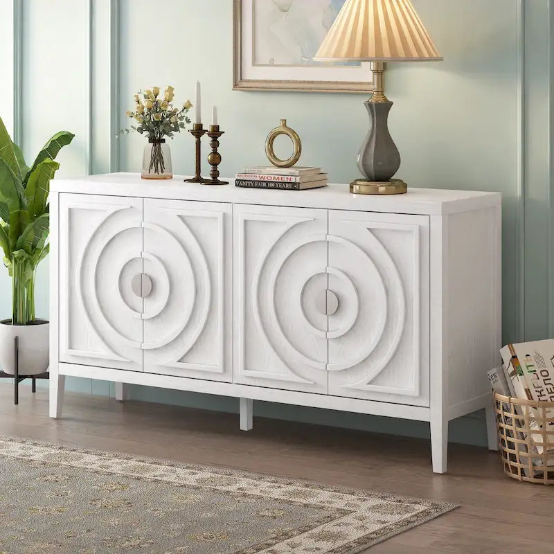 Retro 4-Door Sideboard Cabinet with Circular Groove Design