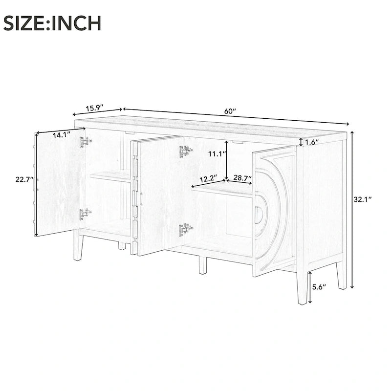 Retro 4-Door Sideboard Cabinet with Circular Groove Design