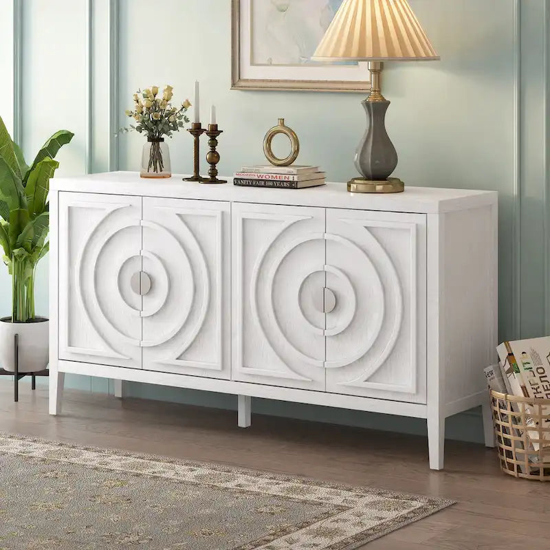 Retro 4-Door Sideboard Cabinet with Circular Groove Design
