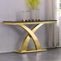 50-Inch Console Table with Double X Stainless Steel Base & High-Gloss Textured Top