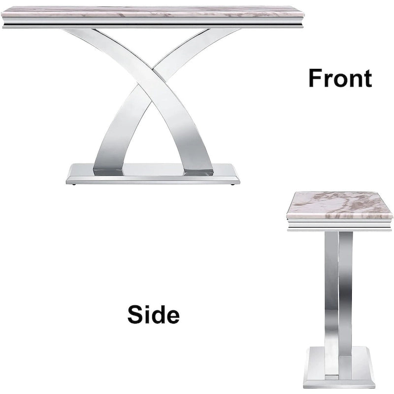 50-Inch Console Table with Double X Stainless Steel Base & High-Gloss Textured Top
