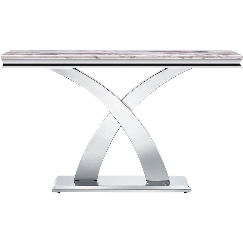 50-Inch Console Table with Double X Stainless Steel Base & High-Gloss Textured Top