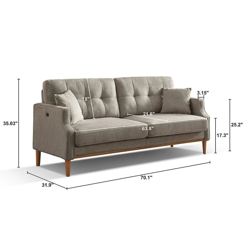 3-Seater Fabric Sofa with USB Charging Port