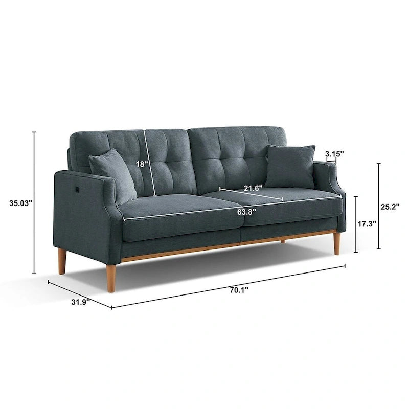 3-Seater Fabric Sofa with USB Charging Port