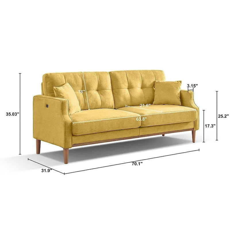 3-Seater Fabric Sofa with USB Charging Port