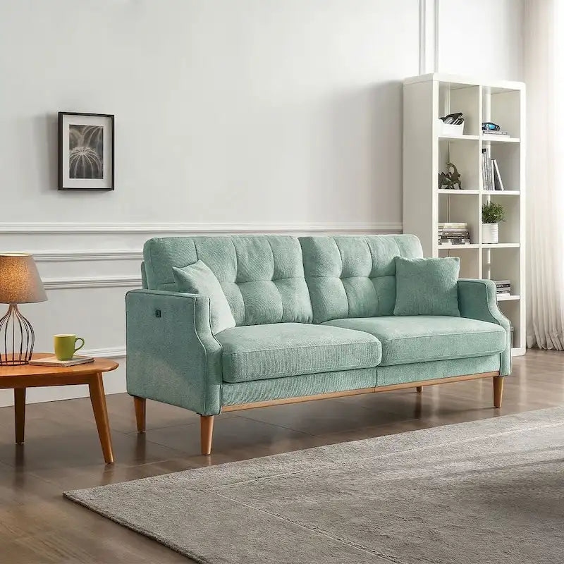3-Seater Fabric Sofa with USB Charging Port
