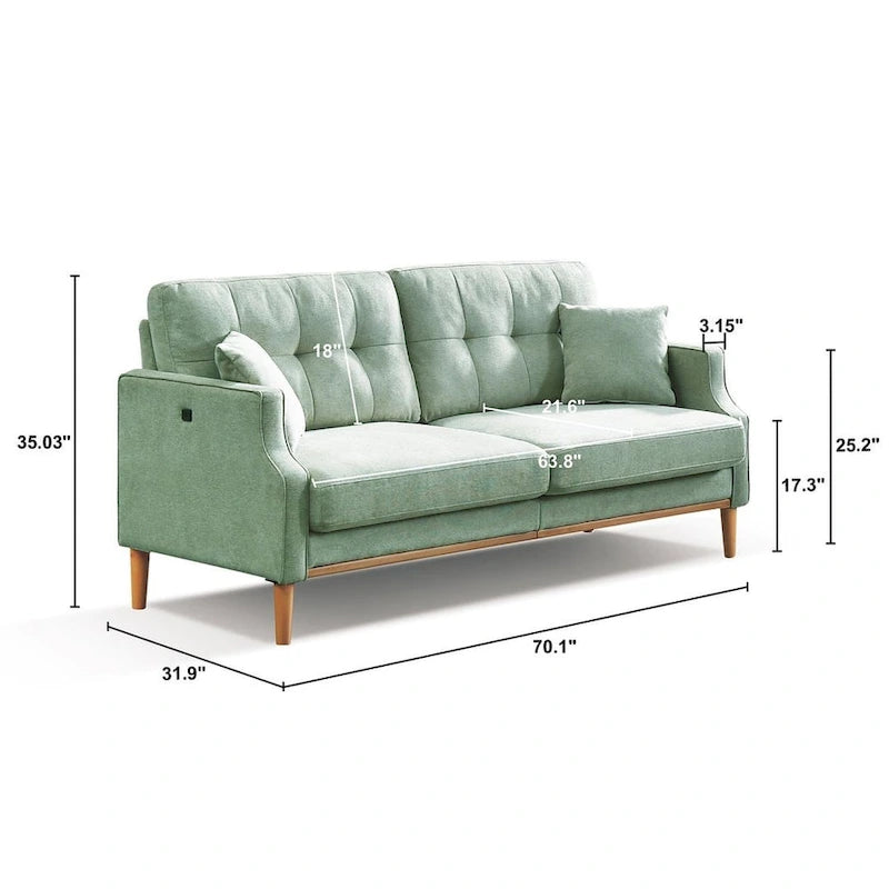 3-Seater Fabric Sofa with USB Charging Port