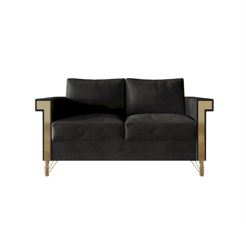 Velvet Upholstered Loveseat with Gold Acrylic Armrests & Metal Legs