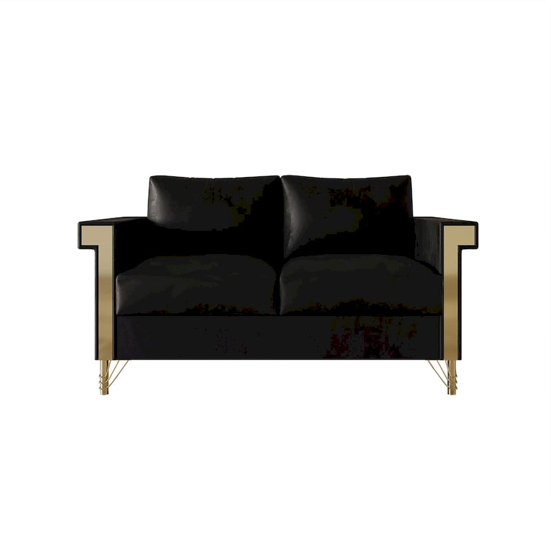 Velvet Upholstered Loveseat with Gold Acrylic Armrests & Metal Legs