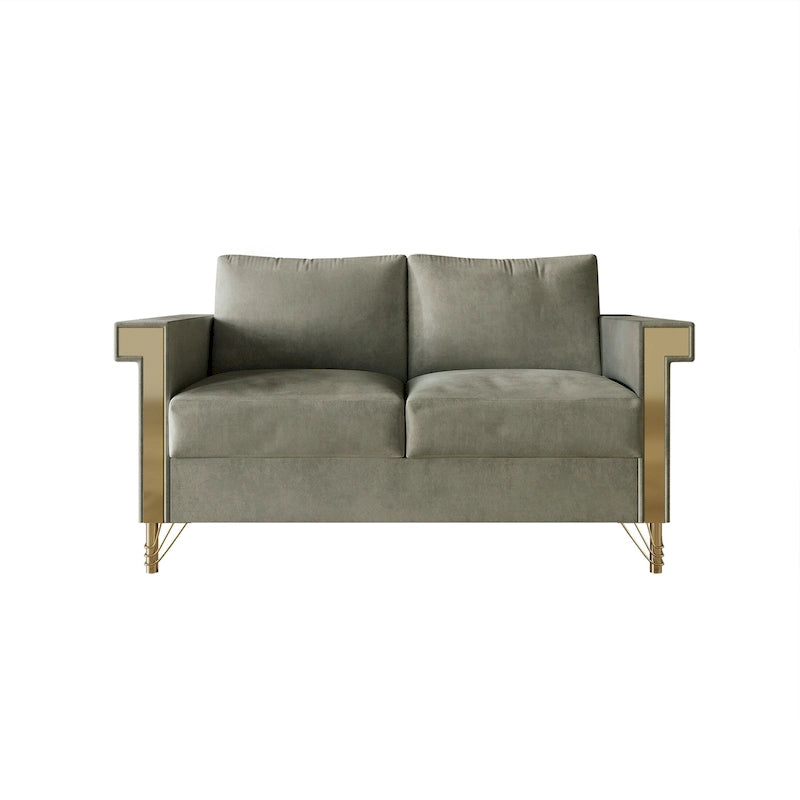 Velvet Upholstered Loveseat with Gold Acrylic Armrests & Metal Legs