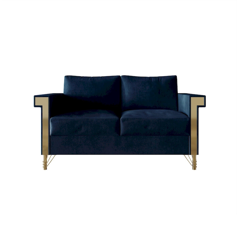 Velvet Upholstered Loveseat with Gold Acrylic Armrests & Metal Legs