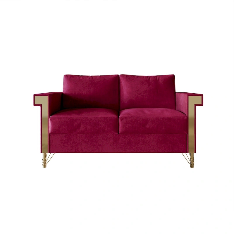 Velvet Upholstered Loveseat with Gold Acrylic Armrests & Metal Legs