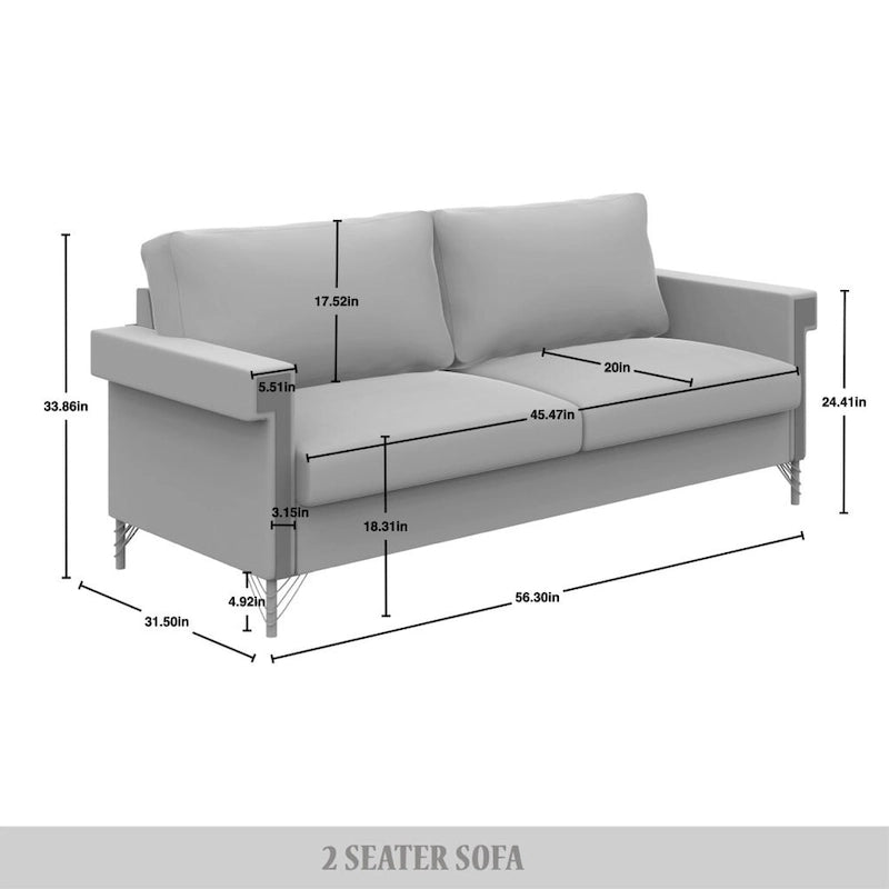 Dwuosobowa sofa tapicerowana aksamitem ze złotymi akrylowymi podłokietnikami i metalowymi nogami