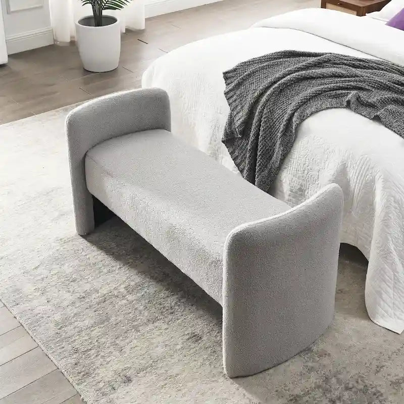 Modern Upholstered Bedroom Bench with Arch Wood Frame & Foam Padded Seat