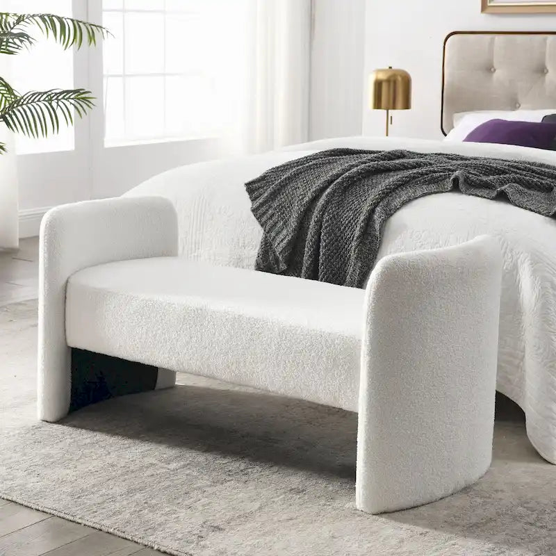 Modern Upholstered Bedroom Bench with Arch Wood Frame & Foam Padded Seat