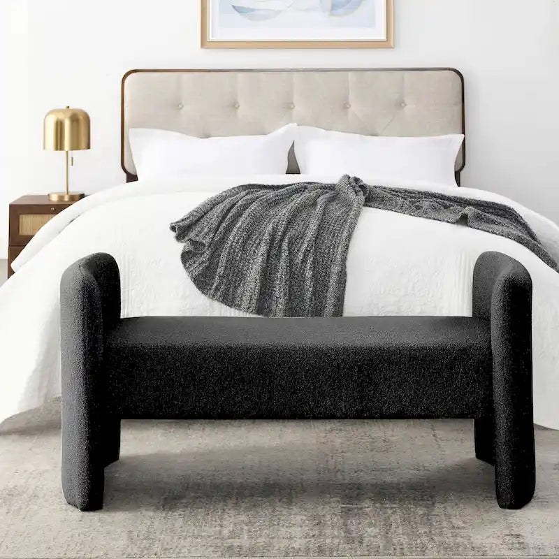 Modern Upholstered Bedroom Bench with Arch Wood Frame & Foam Padded Seat