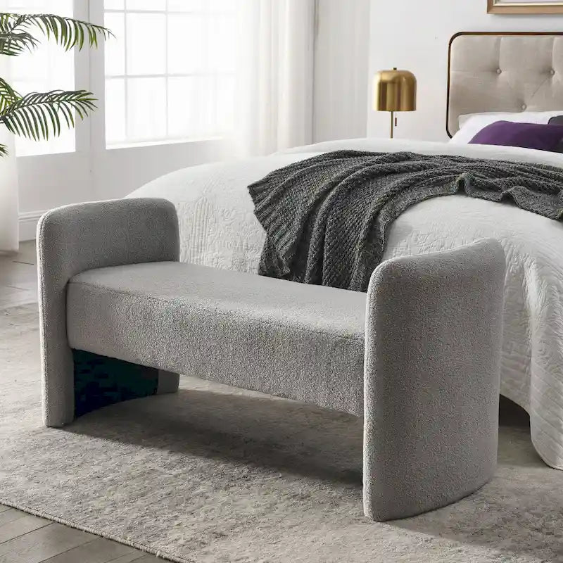 Modern Upholstered Bedroom Bench with Arch Wood Frame & Foam Padded Seat