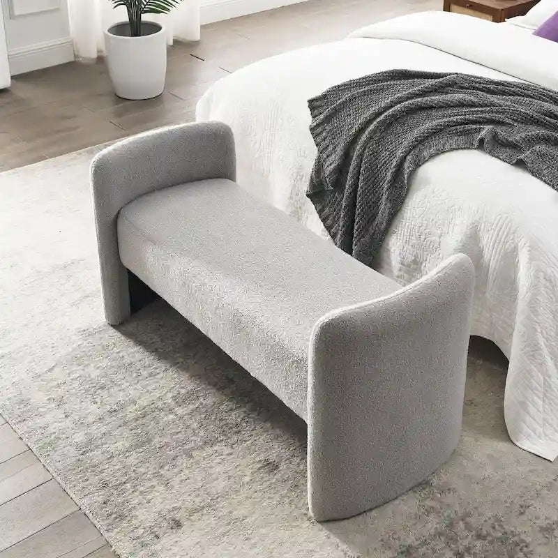 Modern Upholstered Bedroom Bench with Arch Wood Frame & Foam Padded Seat
