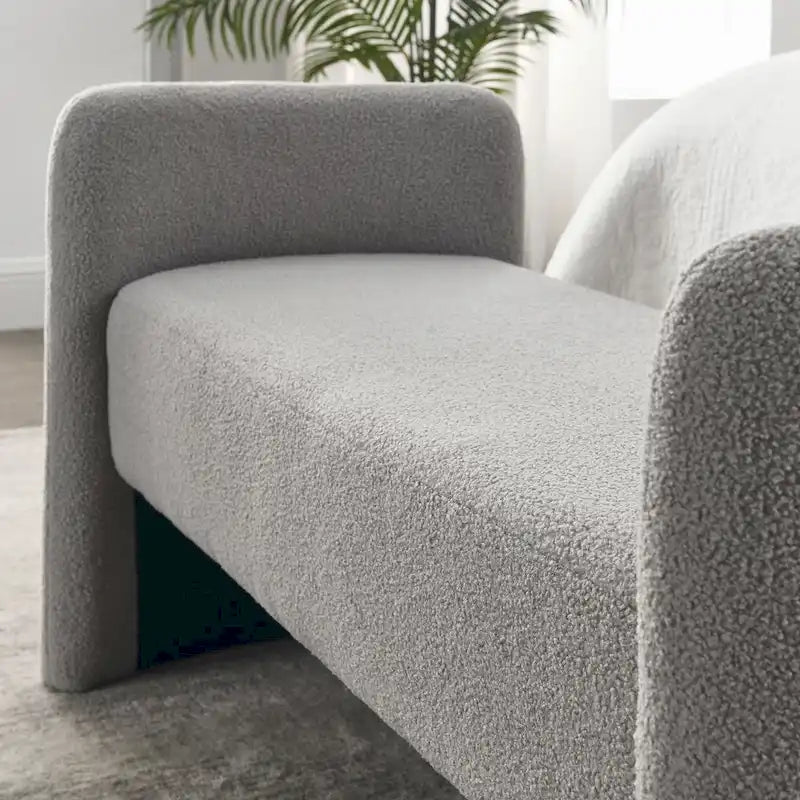 Modern Upholstered Bedroom Bench with Arch Wood Frame & Foam Padded Seat