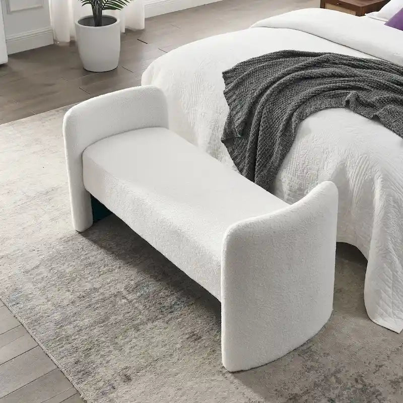 Modern Upholstered Bedroom Bench with Arch Wood Frame & Foam Padded Seat