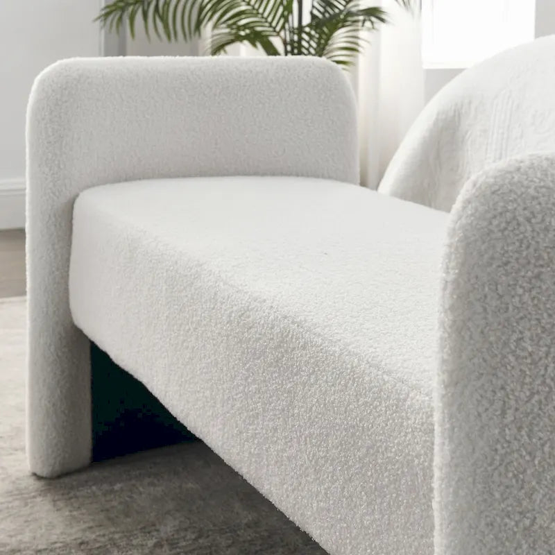 Modern Upholstered Bedroom Bench with Arch Wood Frame & Foam Padded Seat