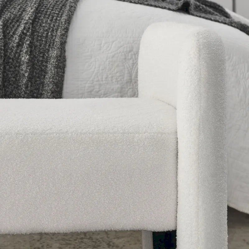 Modern Upholstered Bedroom Bench with Arch Wood Frame & Foam Padded Seat